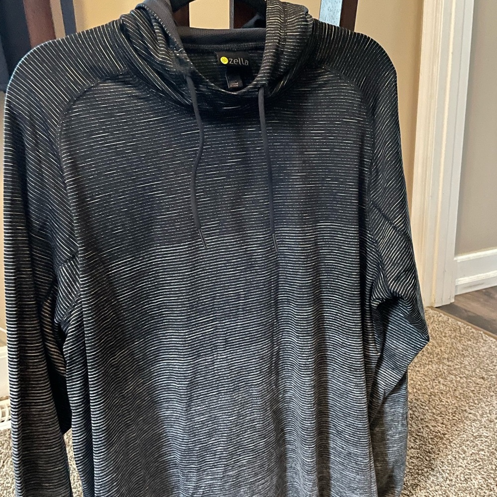 Zella Men's Black and Gray Striped Lightweight Hoodie